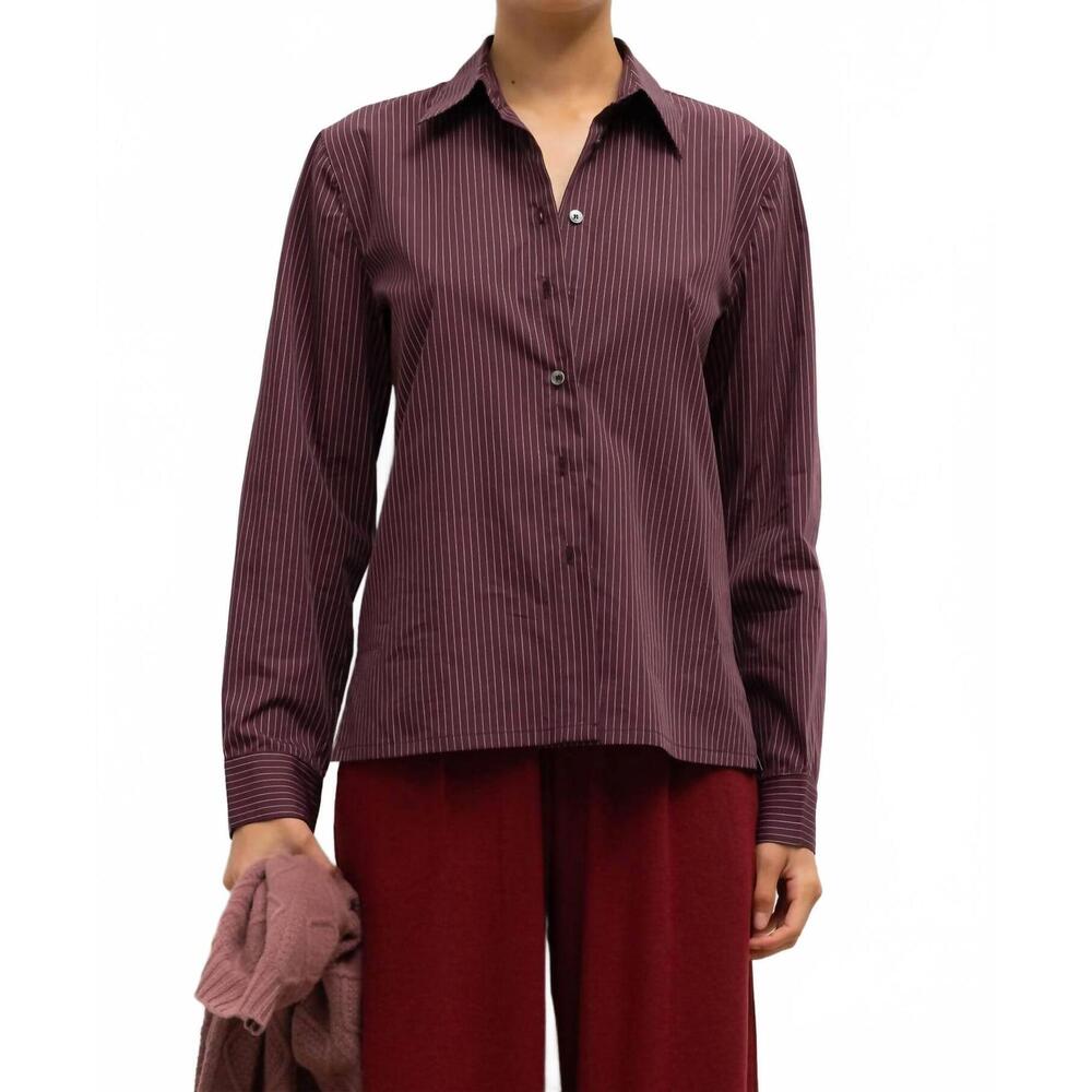 NEW LESET yoshi slim fit button down in bordeaux/rose stripe